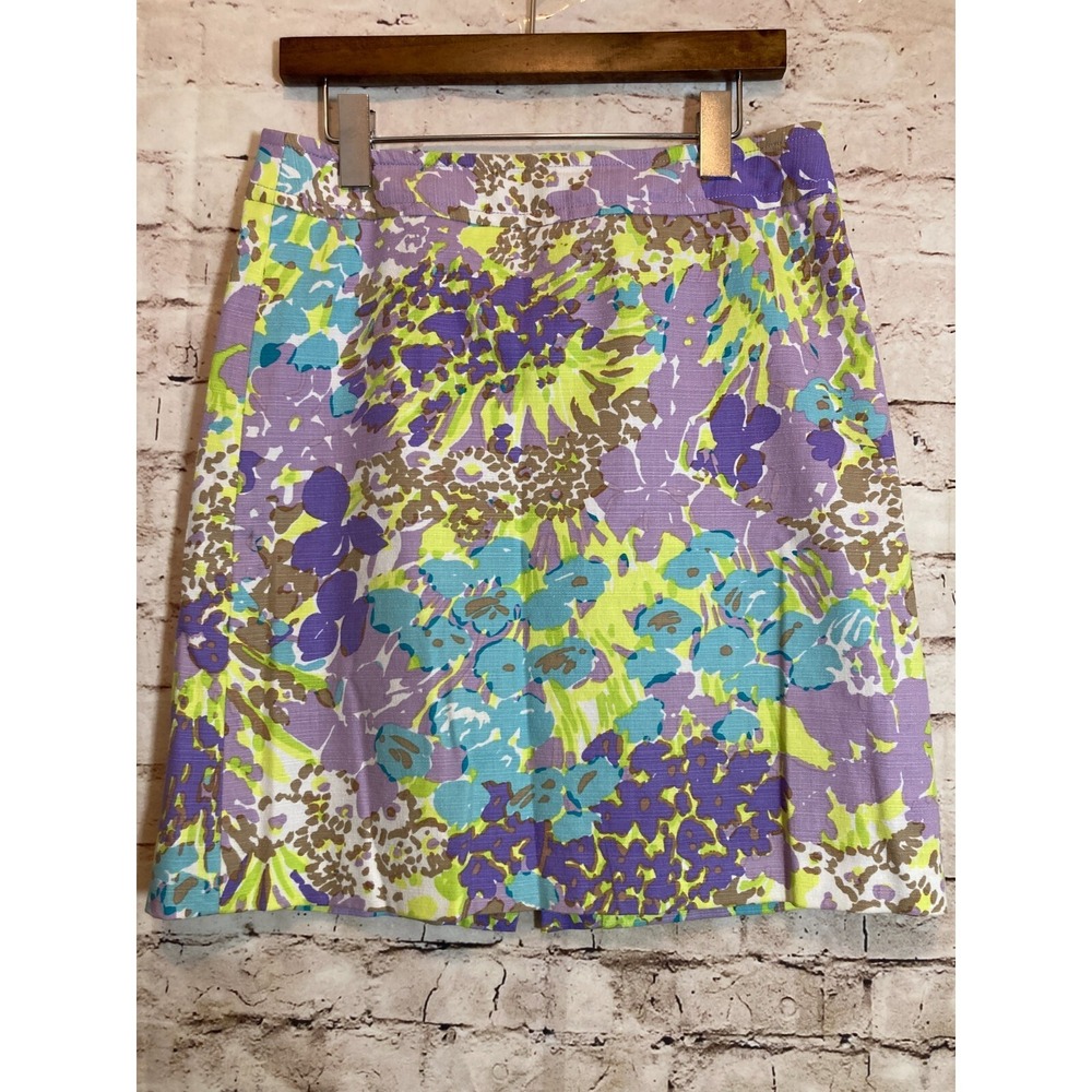 Talbots Skirt Women 2 A Line Pastel Purple Florals Lined Zip Cotton Watercolor